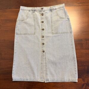 HG Light Wash Denim Button Front Midi Skirt Clean Girl Modern Heritage 90s Retro